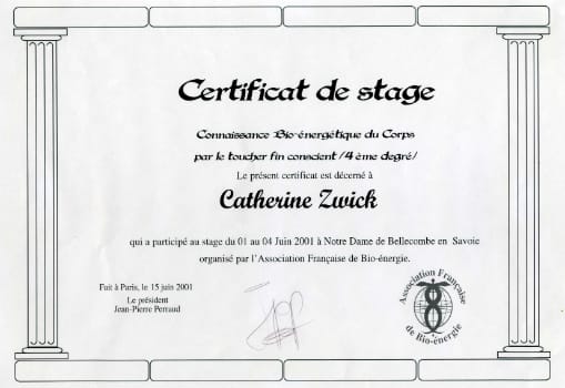 Certificat - Connaissance Bio-énergétique du Corps